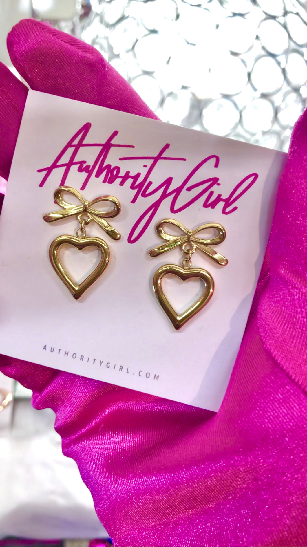 Bow Heart Dangle Studs